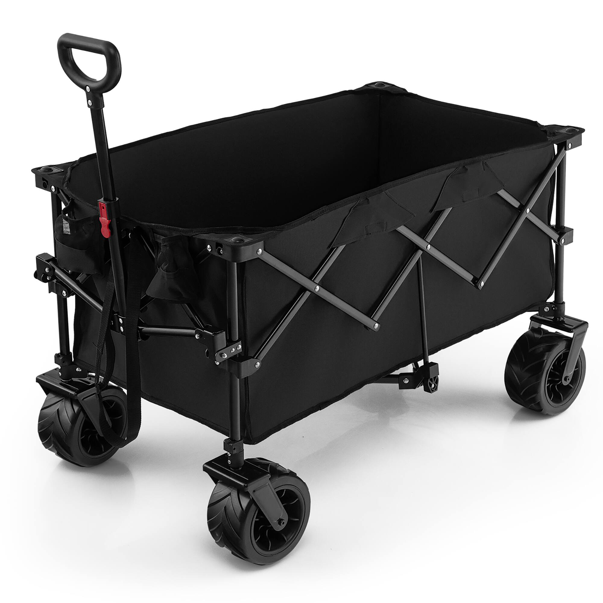 Angle. Costway - Folding Collapsible Wagon Utility Garden Cart w/ Wide Wheels Adjustable Handle Black - Black.