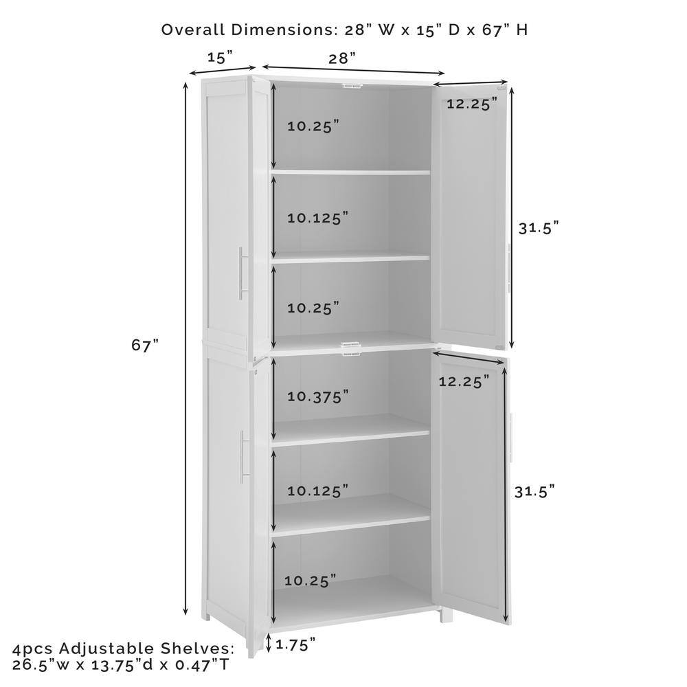 Overall Dimensions: 28" W x 15" D x 67" H

4pcs Adjustable Shelves: 26.5" W x 13.75" D x 0.47" T
