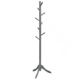 Costway - Wooden Coat Rack Stand Entryway Hall Tree 2 Adjustable Height w/ 8 Hooks - Gray