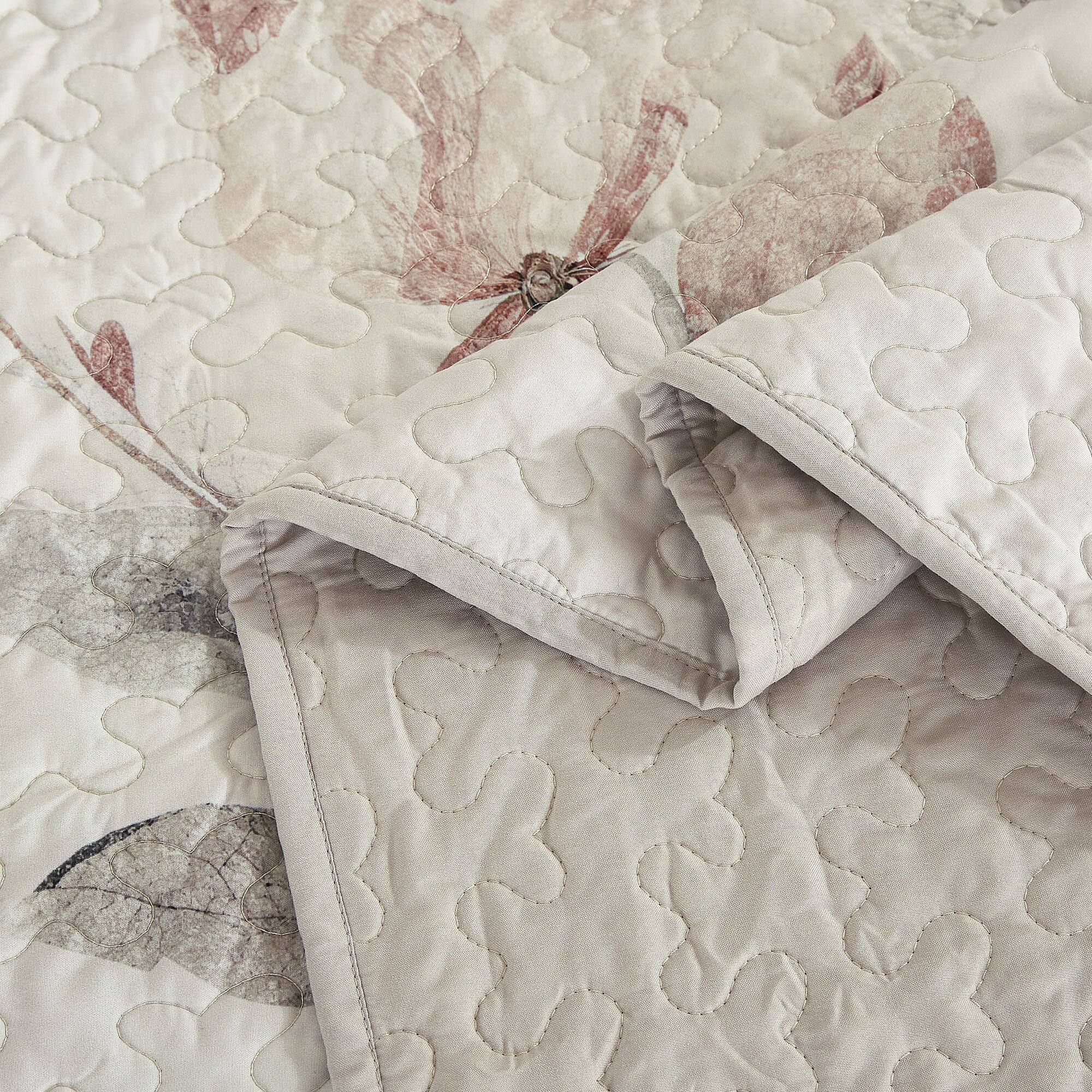 Left. MarCielo - MarCielo 3 Piece Lightweight Quilt Bedspread Set Reversible Floral Botanical - Pink Floral.