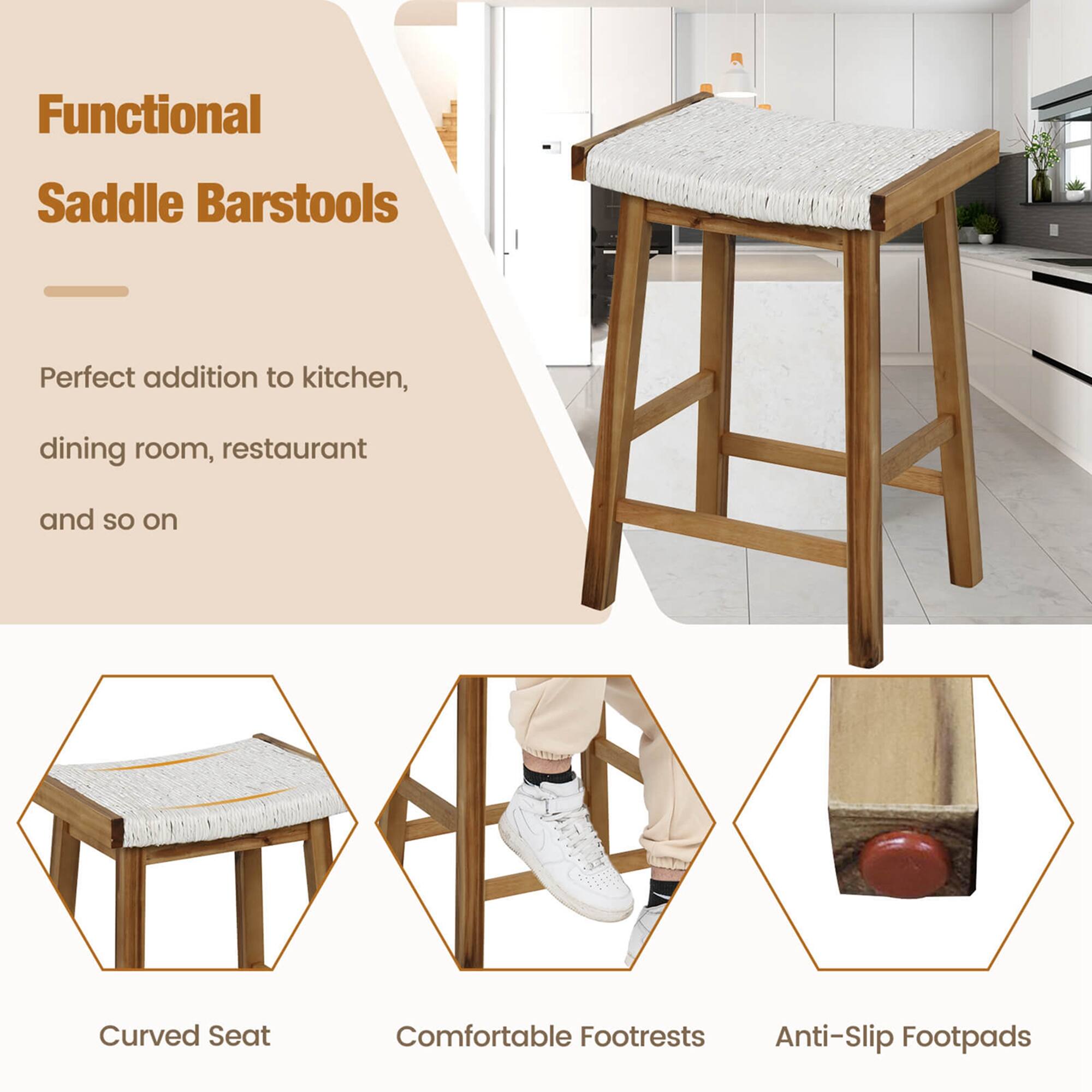 Functional Saddle Barstools: Perfect addition to kitchen, dining room, restaurant and so on. Curved Seat, Comfortable Footrests, Anti-Slip Footpads.