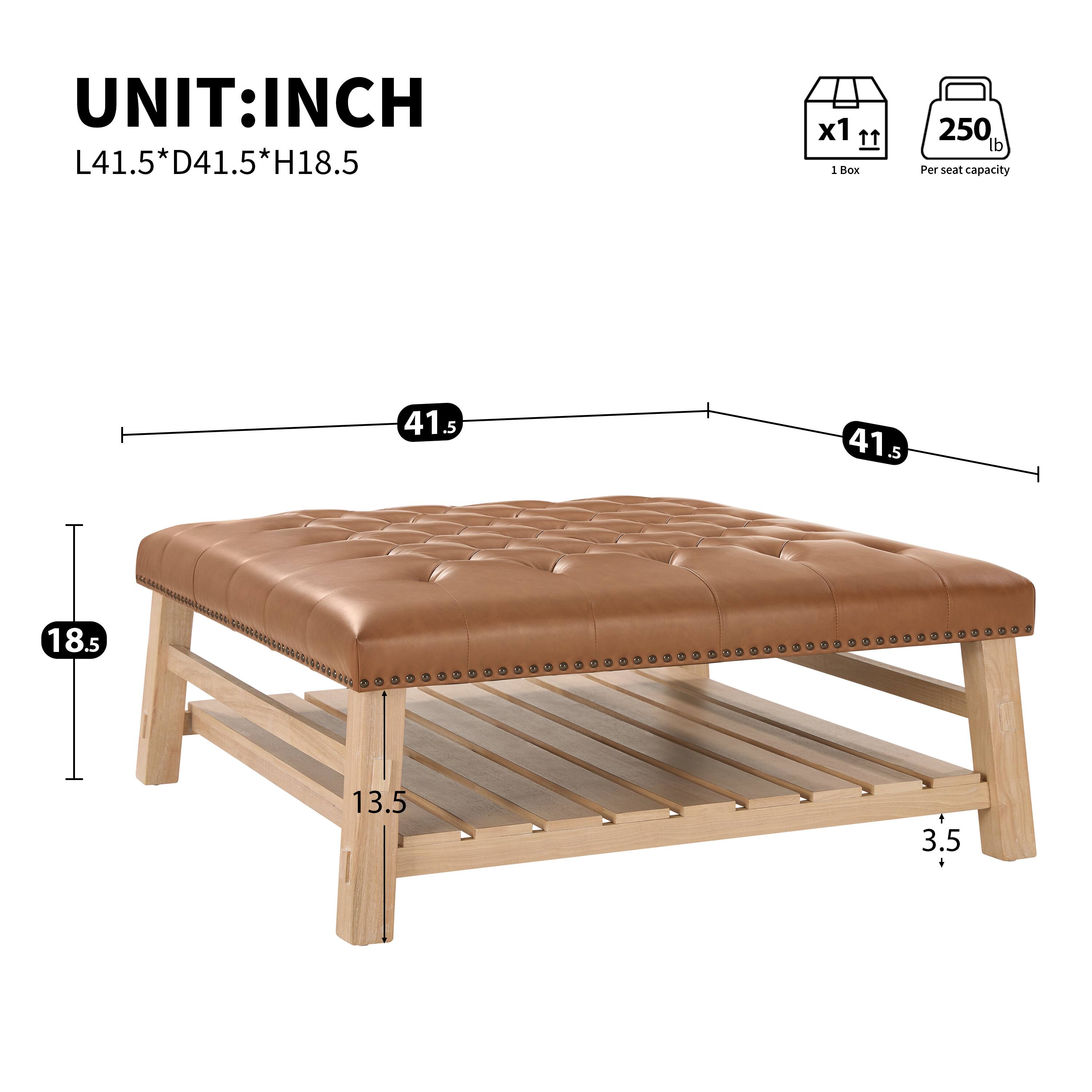 UNIT: INCH  
L41.5" D41.5" H18.5"  
1 Box  
250 lb Per seat capacity