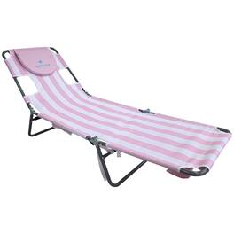 Ostrich - The Backpack Chaise Lounge, Facedown Beach Camping Chair w/ Storage Bag - Icy Pink and White Striped