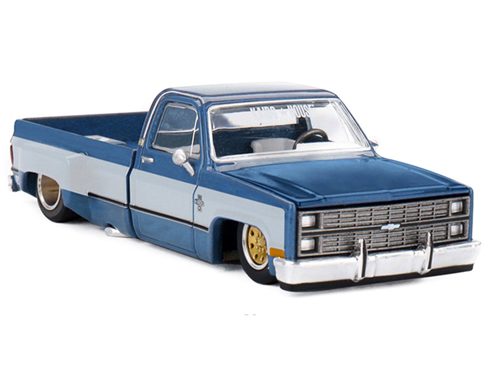 Alt View 5. True Scale Miniatures - Chevrolet Silverado Dually Truck "Vintage Spec V1" Light Blue Met w/White Sides and Interior 1/64 Model Car by Mini GT.