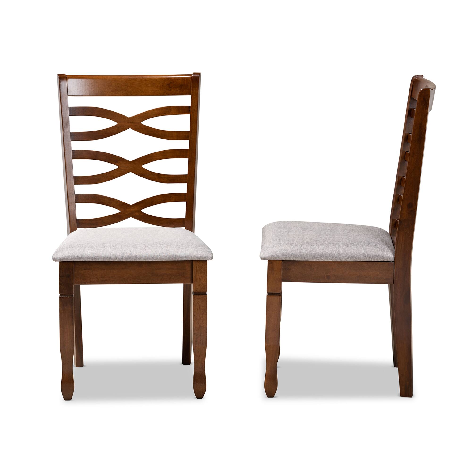Left. Baxton Studio - Lanier Modern Fabric Upholstered and Finished Wood 2-Piece Dining Chair Set - Grey/Walnut Brown.