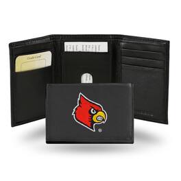 Rico Industries - Louisville Cardinals Embroidered Black Leather Trifold Wallet - Multi