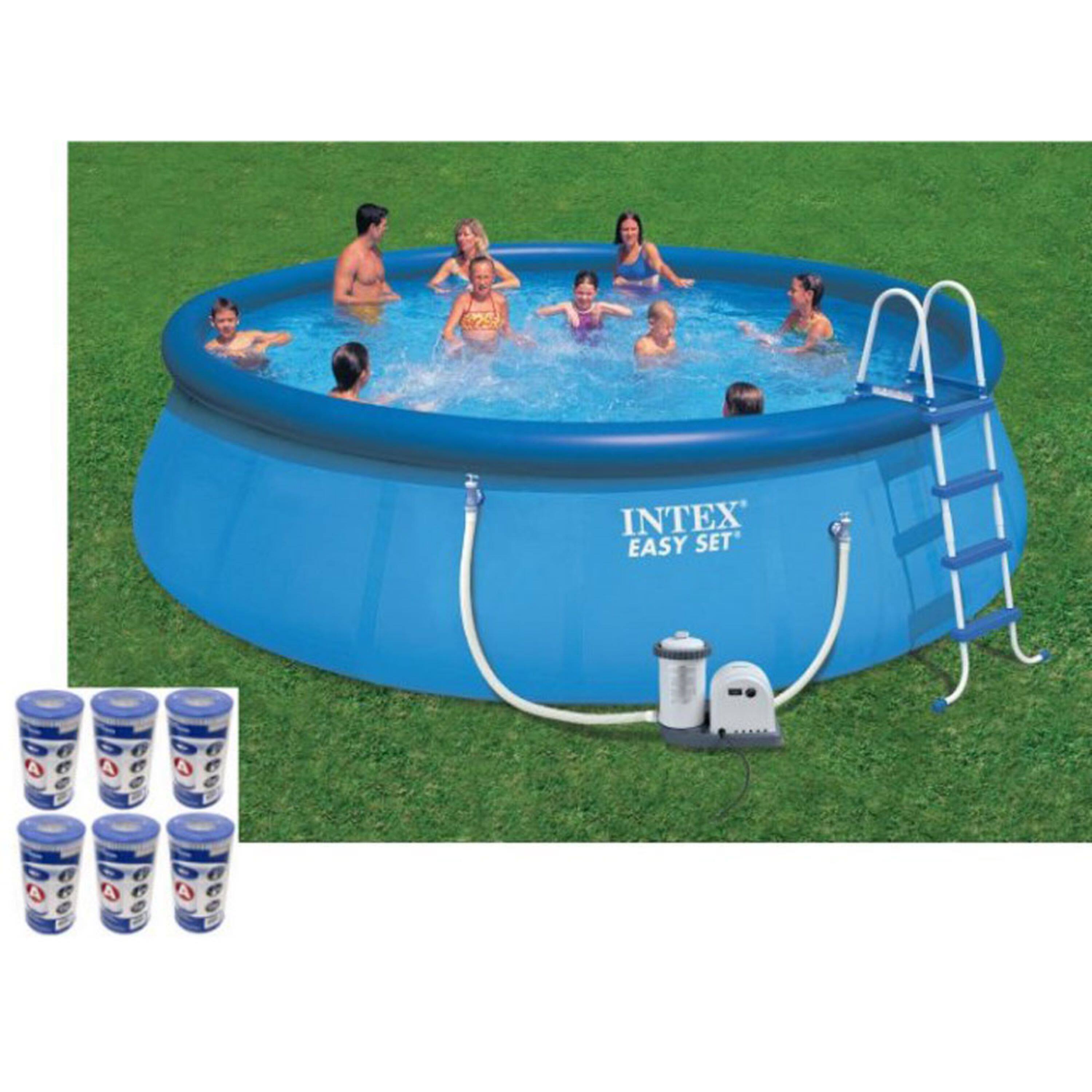 Front. Intex - 18ft x 48in Easy Set Swimming Pool Kit w/ 1500 GPH GFCI Filter Pump - Blue.