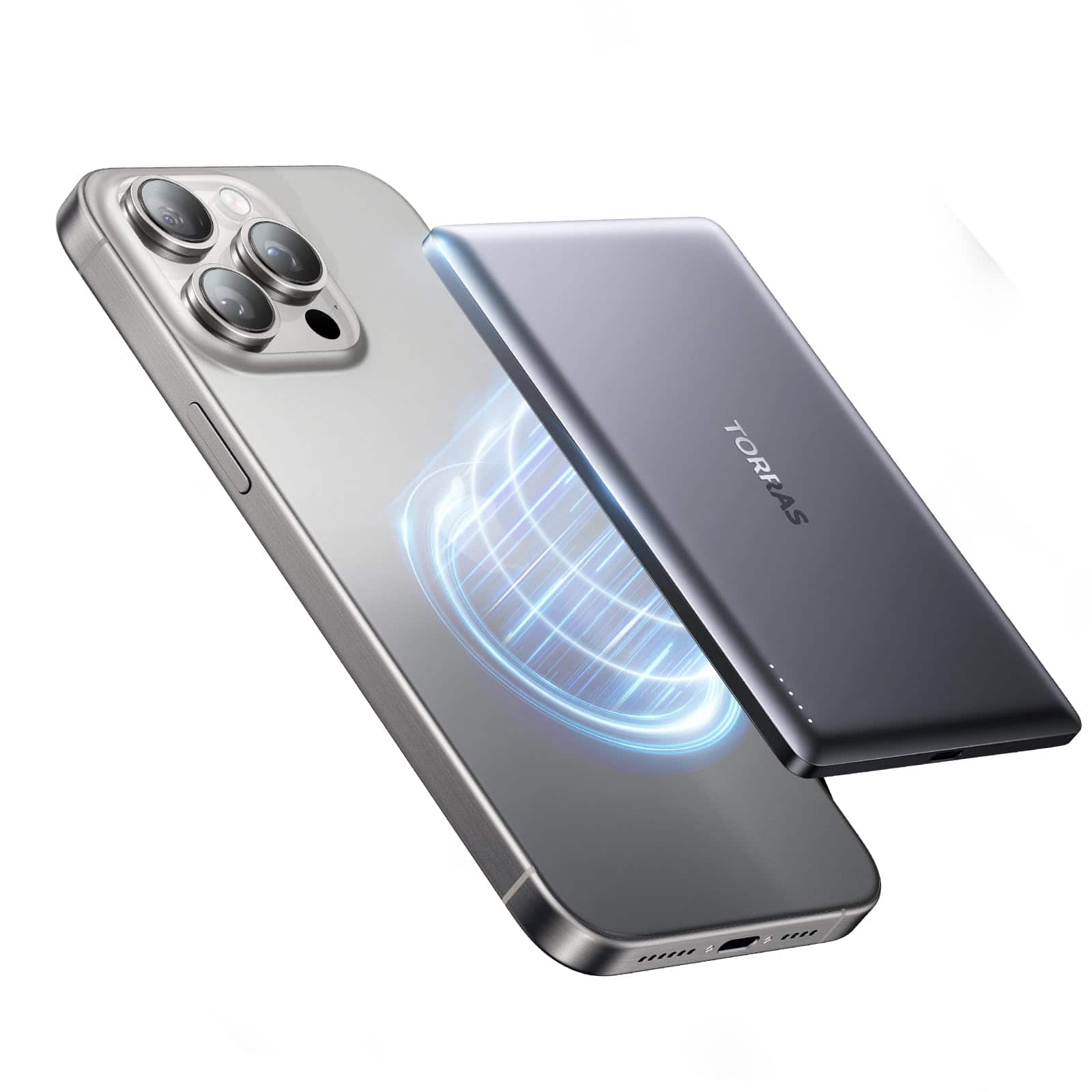 Front. TORRAS - MiniMag - MagSafe Portable Charger - Wireless Magnetic Power Bank - 5000mAh - Titanium Gray.