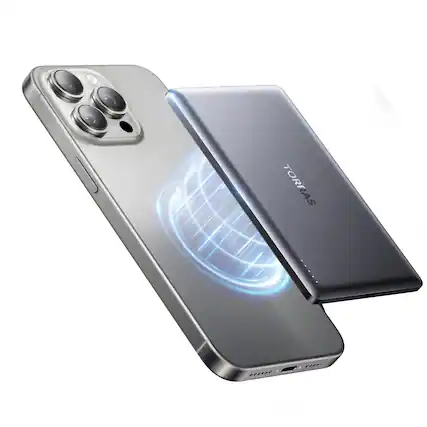 Front. TORRAS - MiniMag - MagSafe Portable Charger - Wireless Magnetic Power Bank - 5000mAh - Titanium Gray.