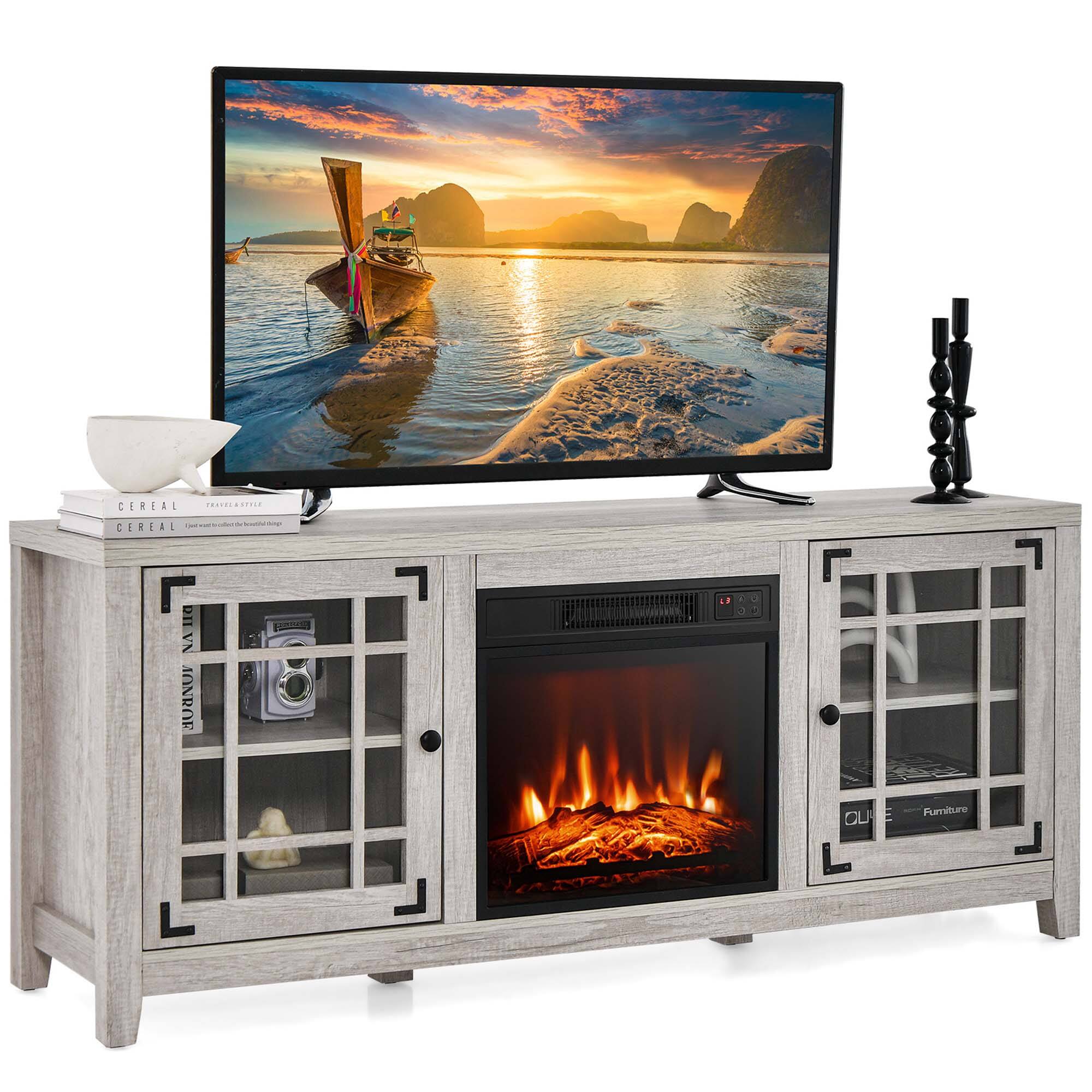 Costway - 58 Inches Fireplace TV Stand for TVs up to 65 Inches with 1400W Electric Fireplace - Natural
