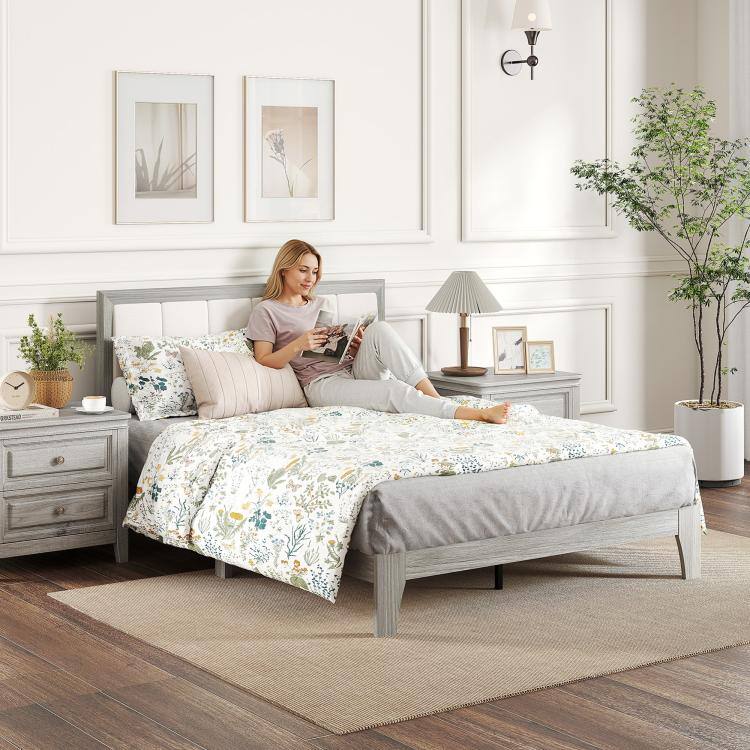 Alt View 7. PULUZ - Full Bed Frame with Headboard Full Size Platform Bed Frame with Wooden Slats No Box Spring Needed Easy Assembly - Gray.