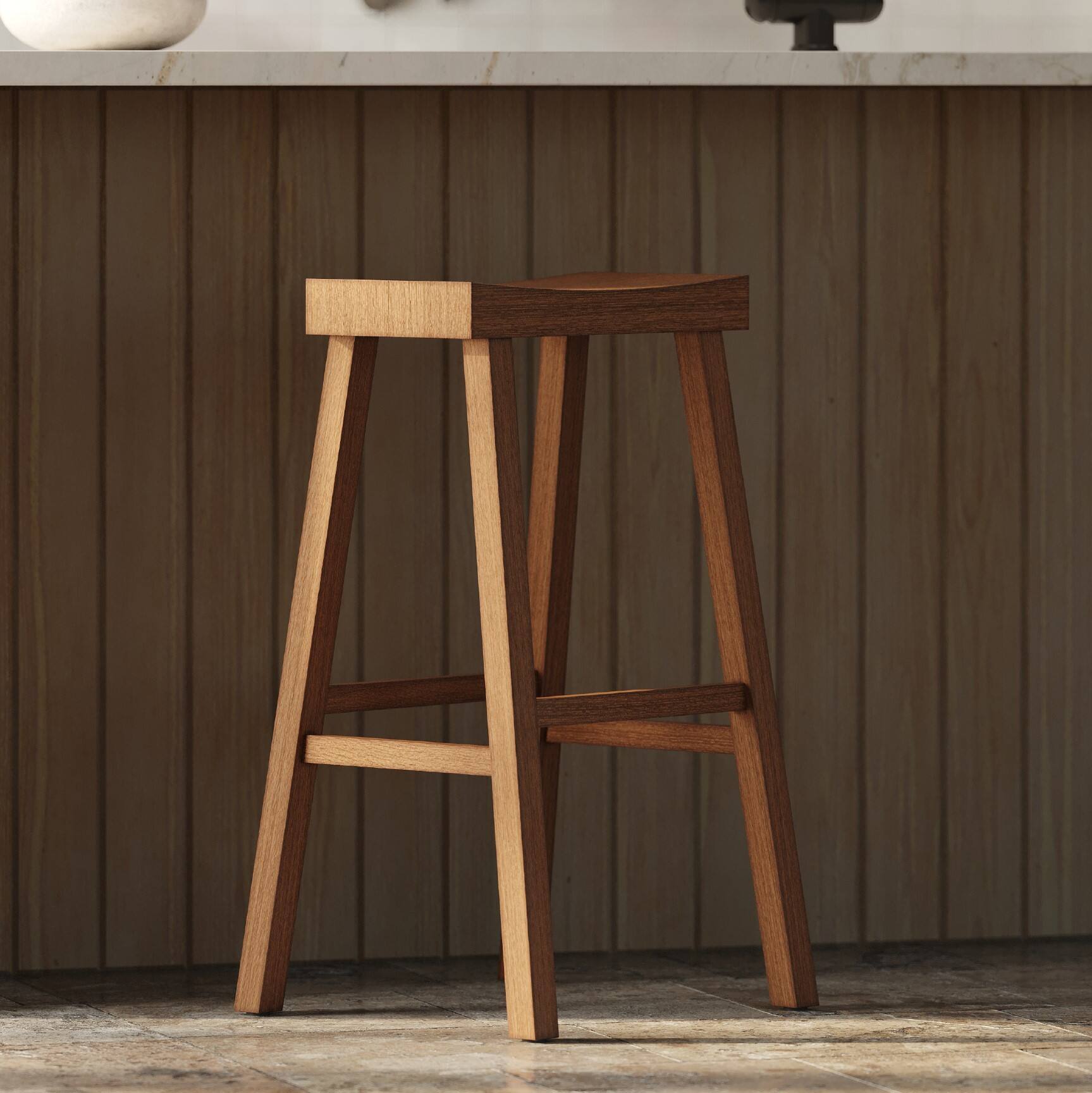 Angle. Maven Lane - 31" Vincent Barstool in Antiqued Natural Finish - Antiqued Natural.
