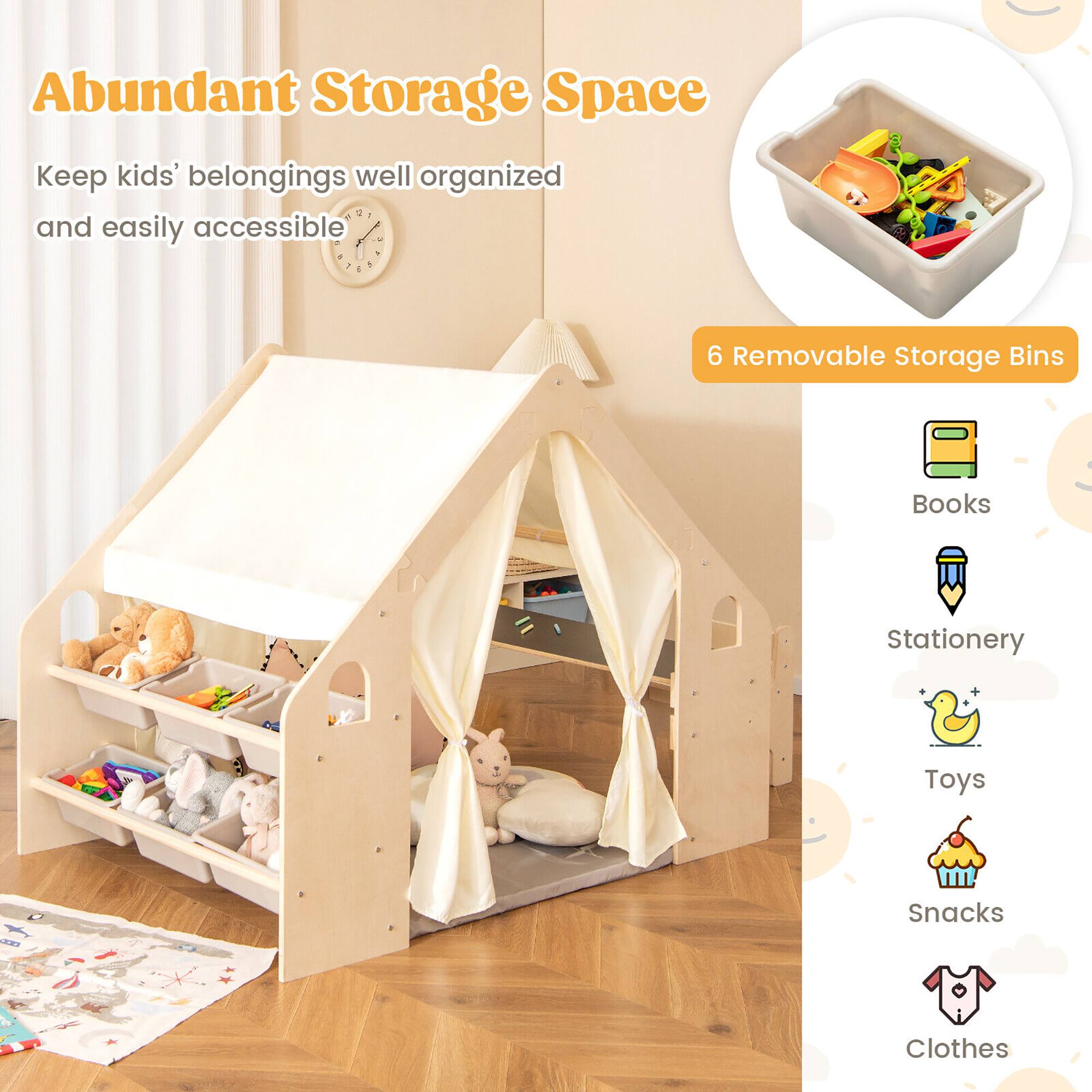 Abundant Storage Space

Keep kids' belongings well organized and easily accessible

6 Removable Storage Bins

- Books
- Stationery
- Toys
- Snacks
- Clothes