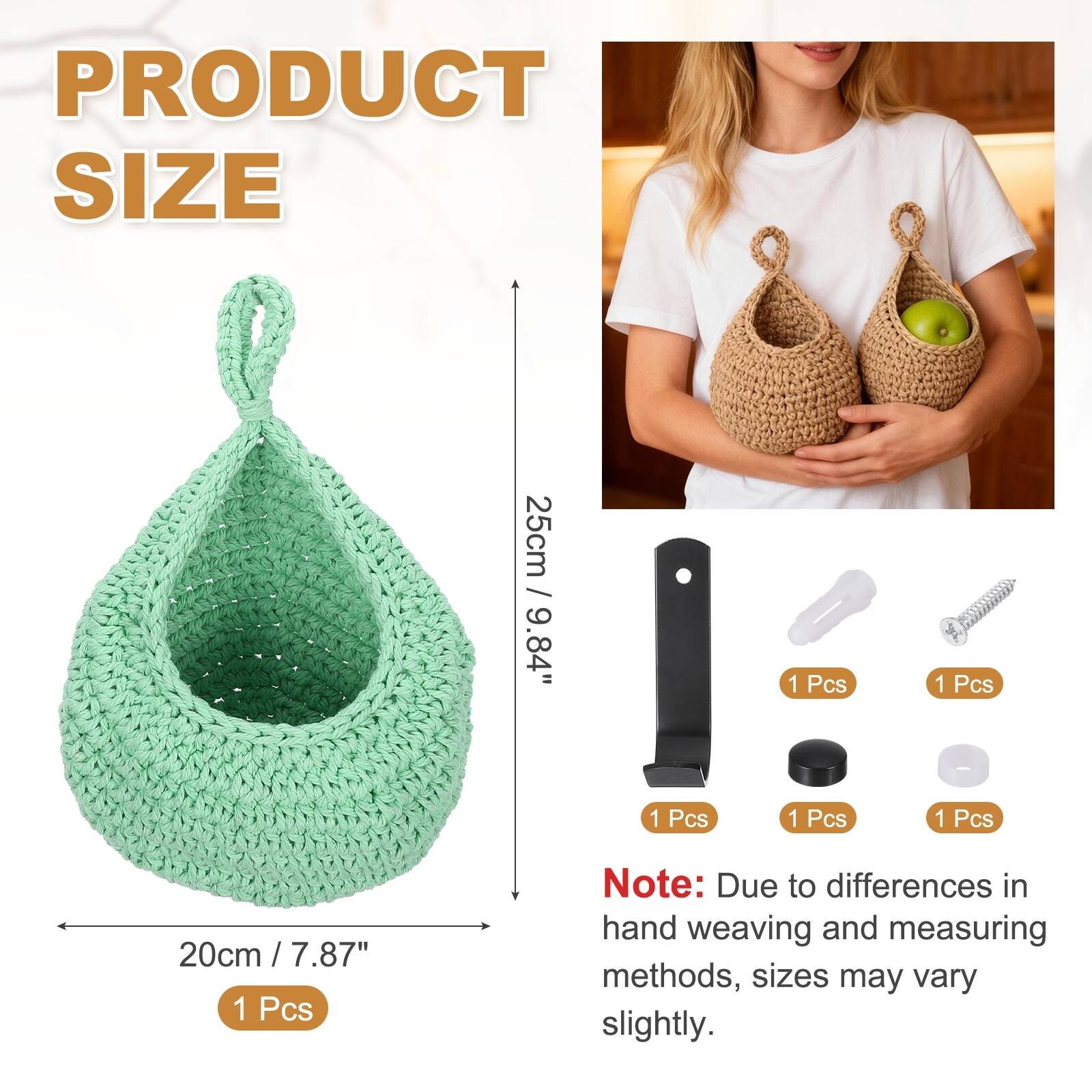 PRODUCT SIZE

25cm / 9.84" 1 Pcs

20cm / 7.87" 1 Pcs

Note: Due to differences in hand weaving and measuring methods, sizes may vary slightly.