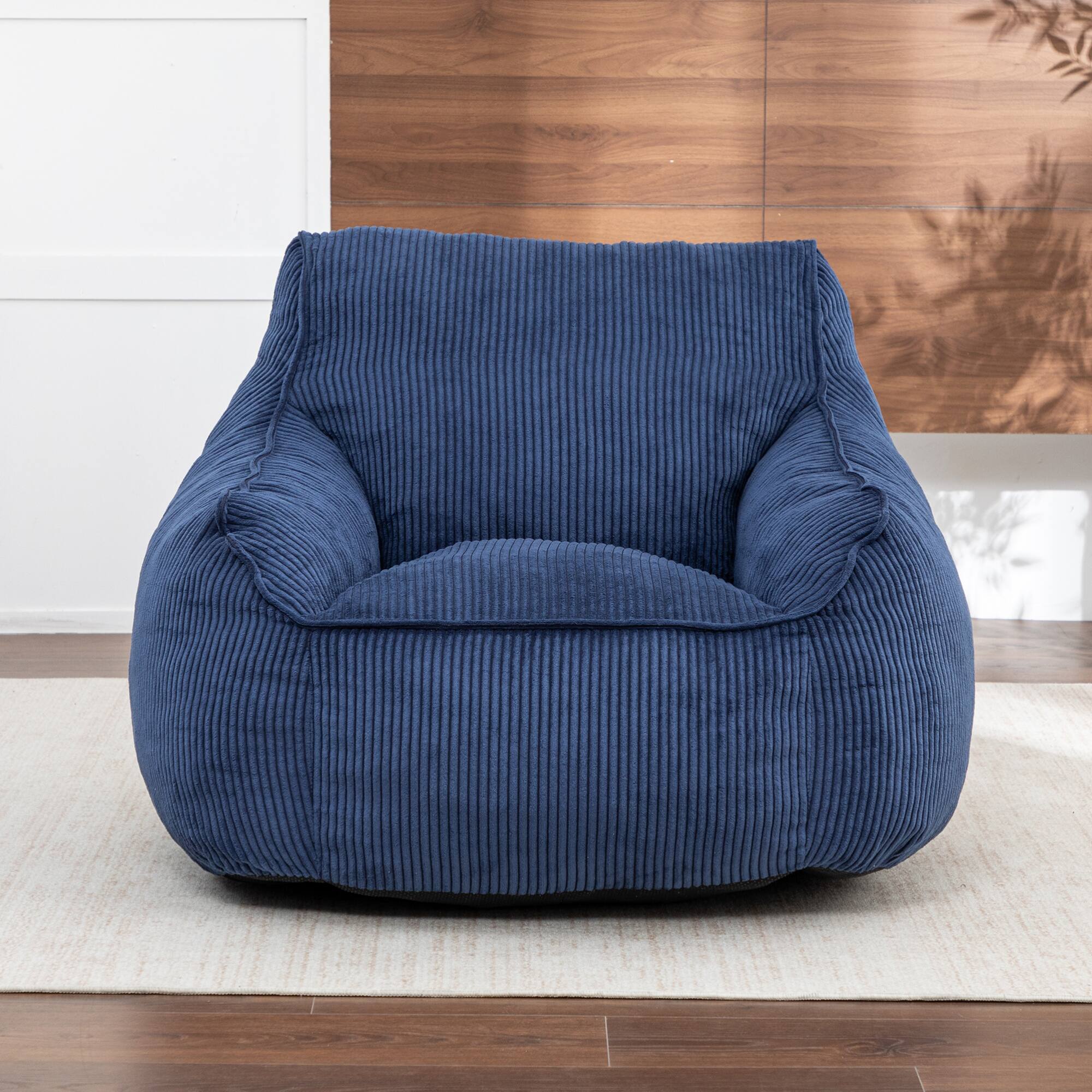 Back. GOODSILO - Large Corduroy Bean Bag Sofa Chair with Armrests and Included Filler for Living Room and Bedroom - Dark Blue.