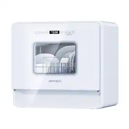 AIRMSEN - Large Slim Countertop Dishwasher, Built-in Tank, No Hookup, Heated Drying & 72H Air Refresh, 12H Delay - White