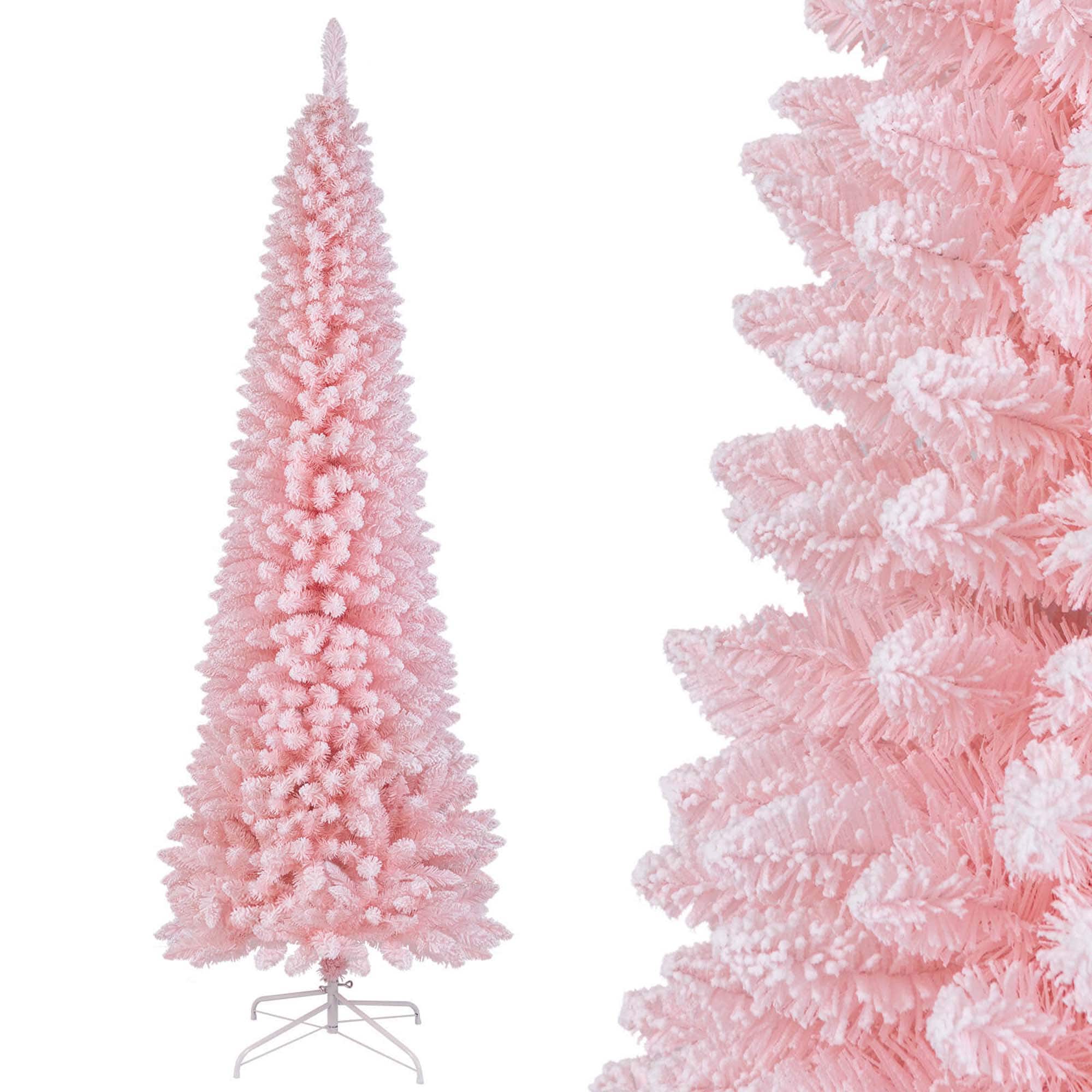 Costway - 8 FT Artificial Christmas Tree with 1000 Branch Tips Folding Metal Stand - Pink