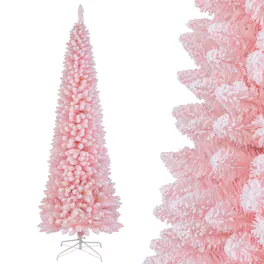 Costway - 8 FT Artificial Christmas Tree with 1000 Branch Tips Folding Metal Stand - Pink