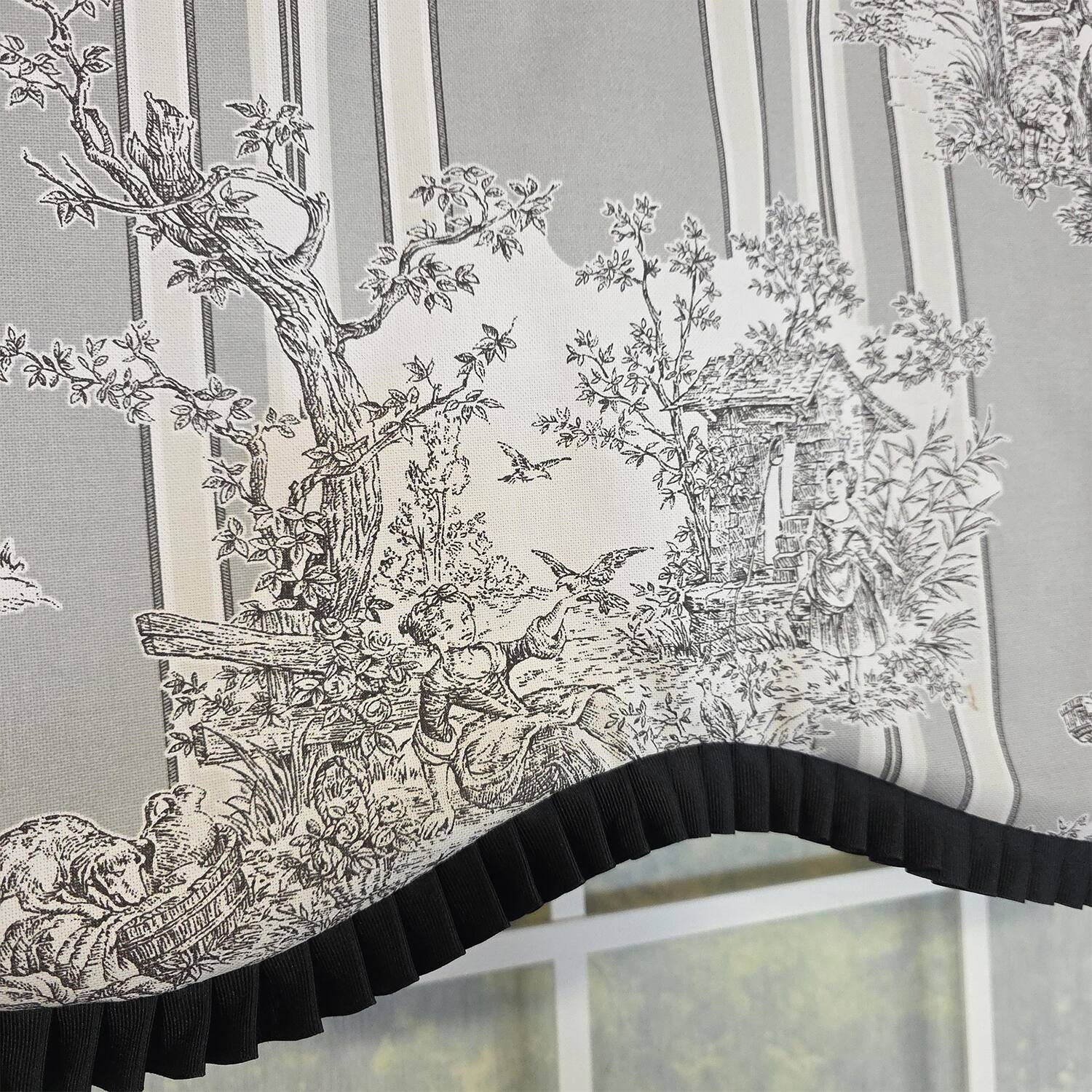 Alt View 2. RLF Home - RLF Home French Country Ruffled Provance Window Valance 100% Cotton Lined Rod Pocket 50" x 17" Grey - Grey.