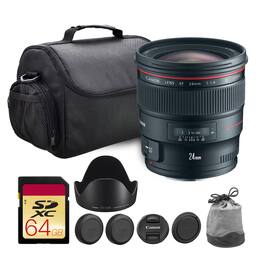 Canon - EF 24mm f/1.4L II USM Lens 64GB Card Bundle - Black