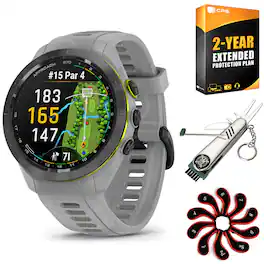 Bundle - Garmin - Approach S70 GPS Smartwatch 42mm Ceramic + 2-Year Extended Warranty Accessory - Black/Amp Yellow Ceramic Bezel w/ Powder Gray Band - (2023)