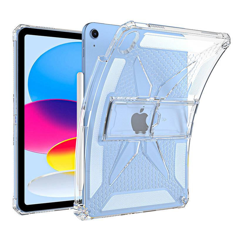 Angle. Dteck - Case for iPad A16 11th Gen 11" 2025/ 10th Gen 10.9" 2022, Slim Shockproof Stand Transparent Cover with Pencil Holder - Clear.