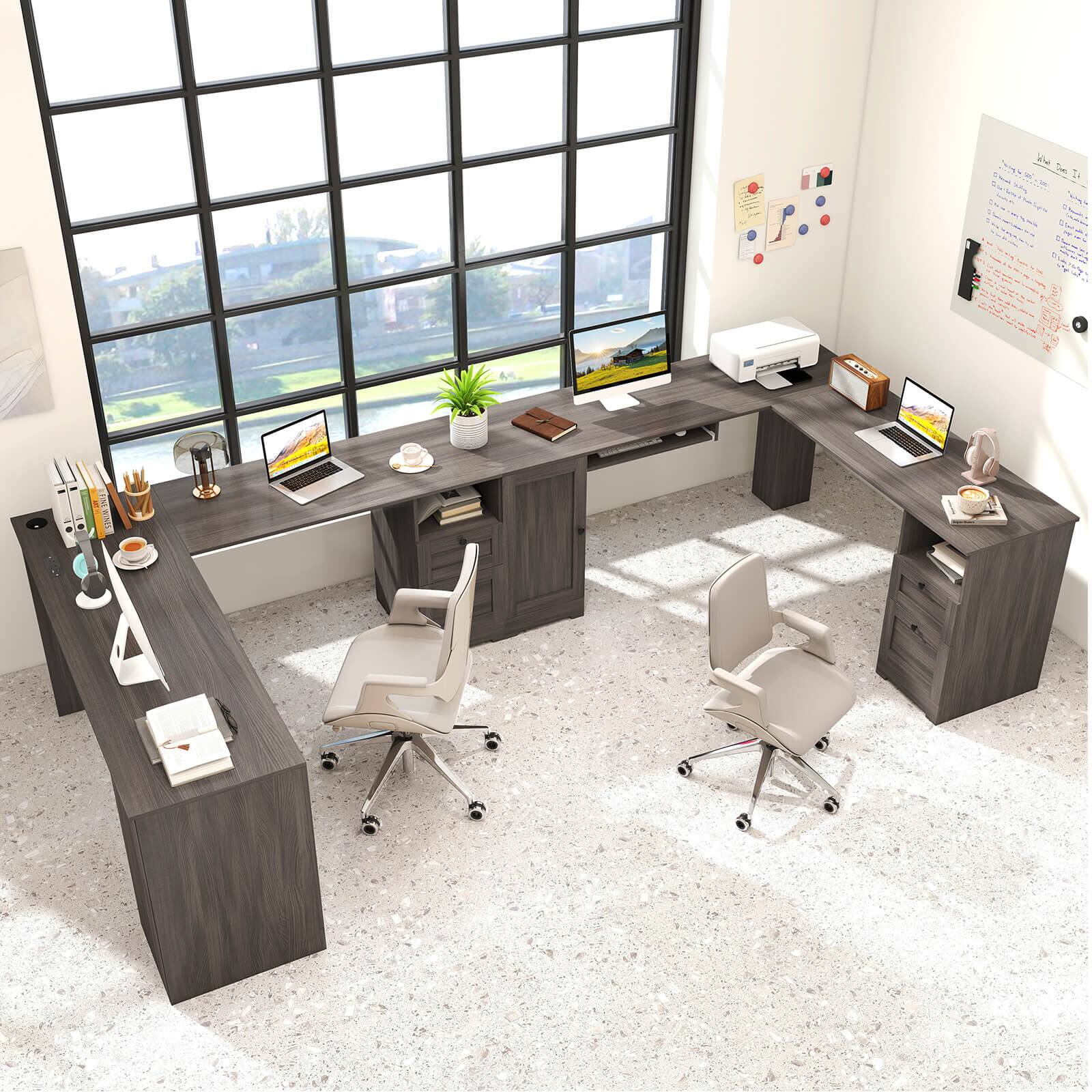 Alt View 4. Costway - Costway L-Shaped Corner Computer Desk Writing Table Study Workstation w/ Drawers - Gray.