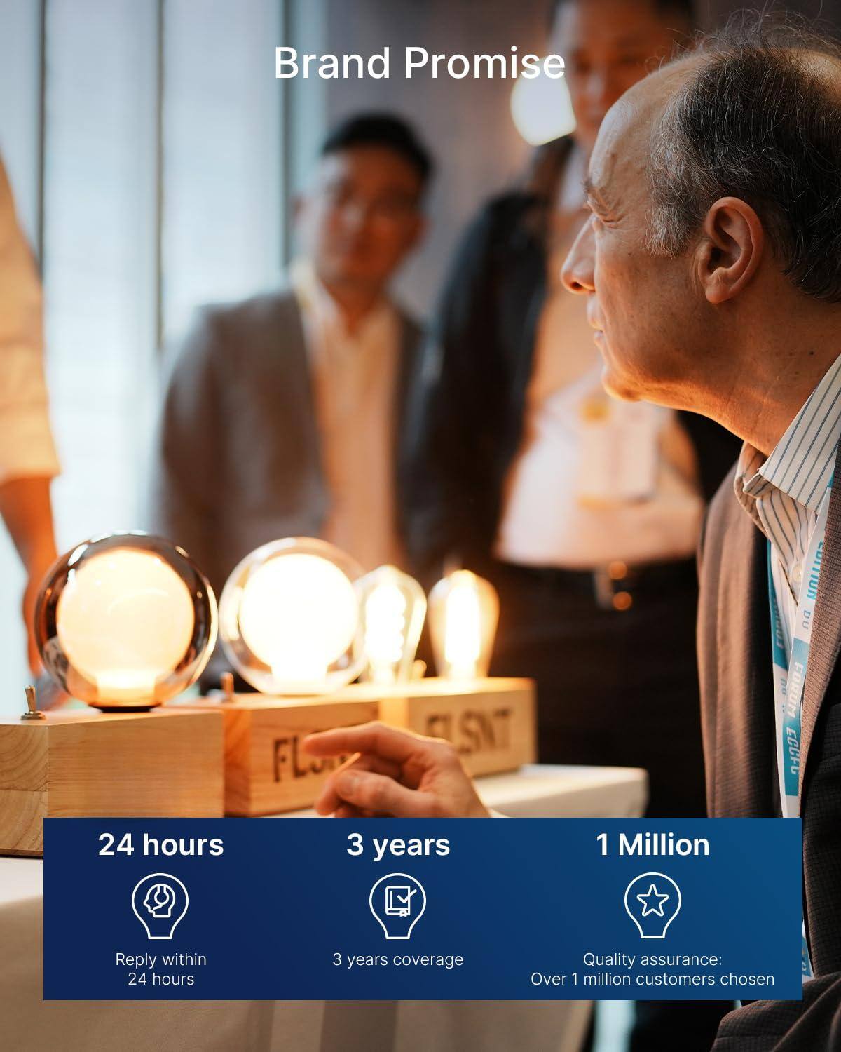 Brand Promise

24 hours  
Reply within 24 hours

3 years  
3 years coverage

1 Million  
Quality assurance: Over 1 million customers chosen