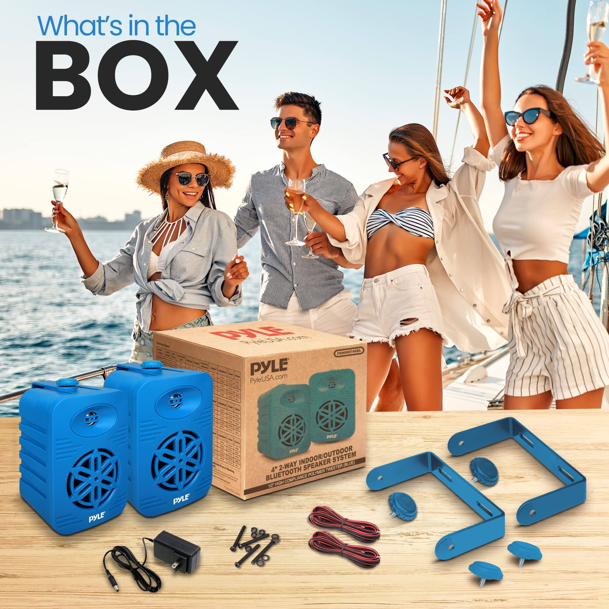 What's in the BOX

PYLE PyleUSA.com

PYLE

OUTDOOR INDOOR SPEAKER SYSTEM

4 2-WAY 213E8181

BLUETOOTH