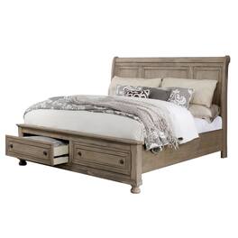 Manhattan Lane - Ava Queen Bed with Footboard Storage and Bun Feet, Gray Solid Wood - Gray, Bronze