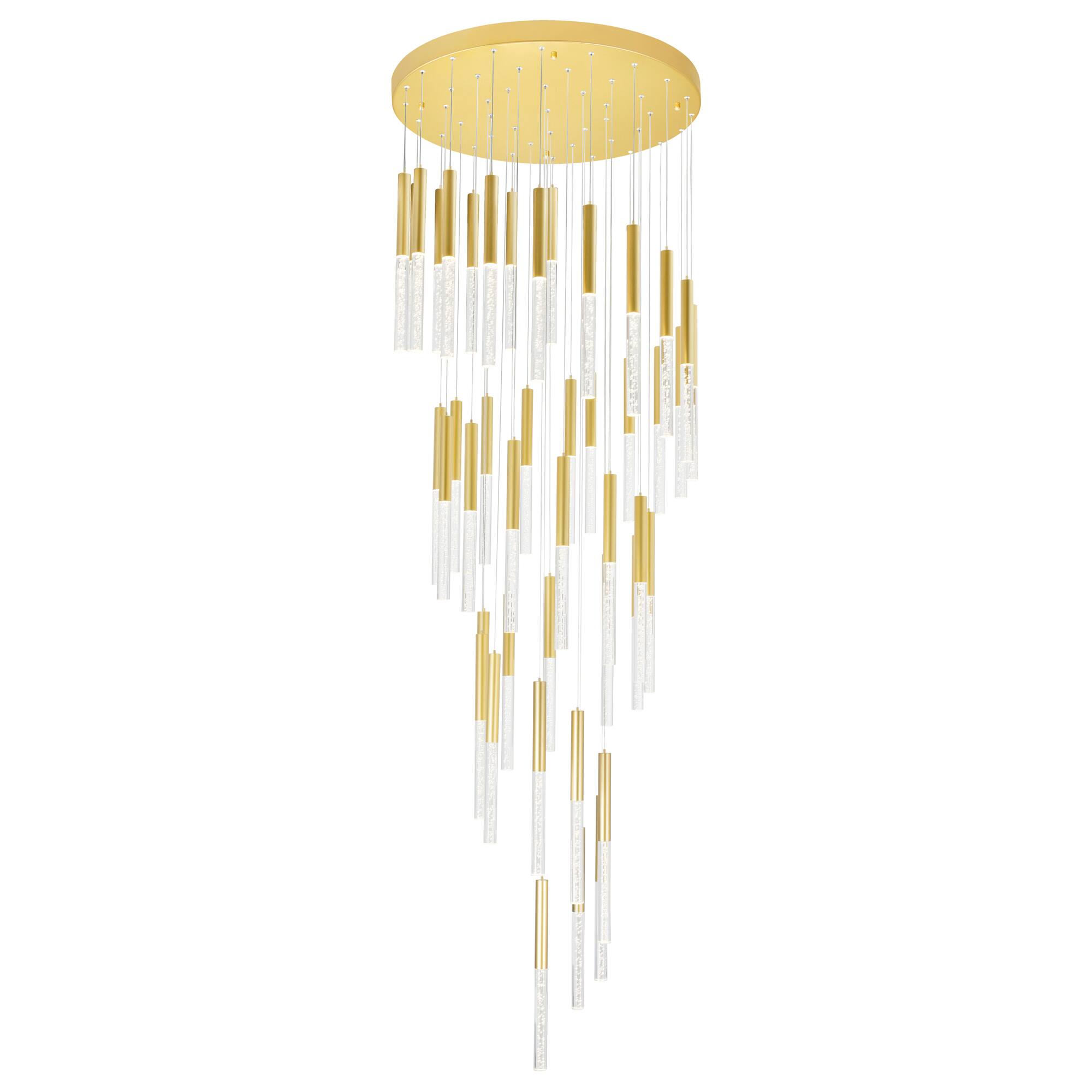 Left. CWI Lighting - Dragonswatch LED Integrated Chandelier with Satin Gold Finish - Satin Gold.