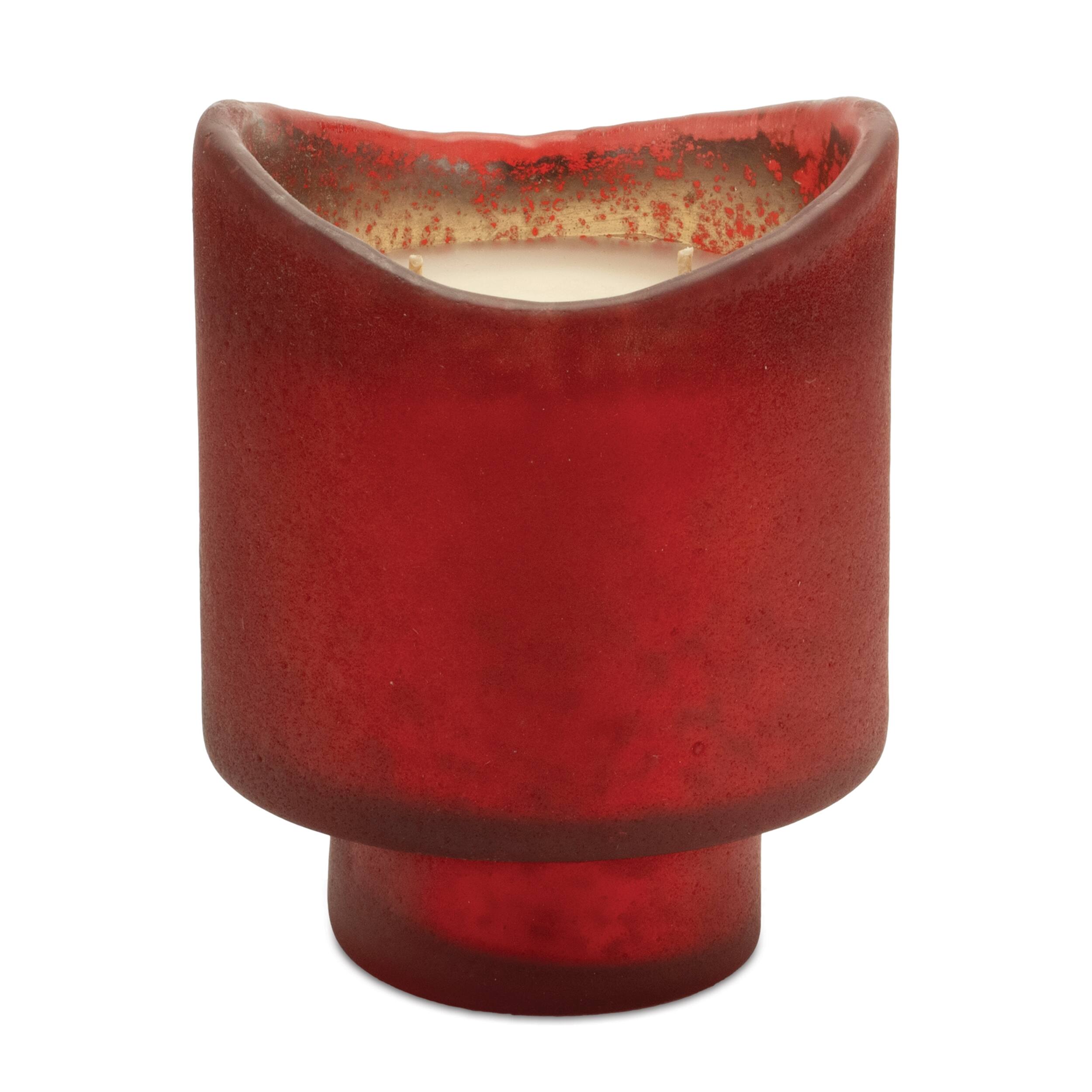 Left. BreeBe - Wassail Scented Soy Candle with Frosted Glass Holder (Set of 2) - Red, Green.