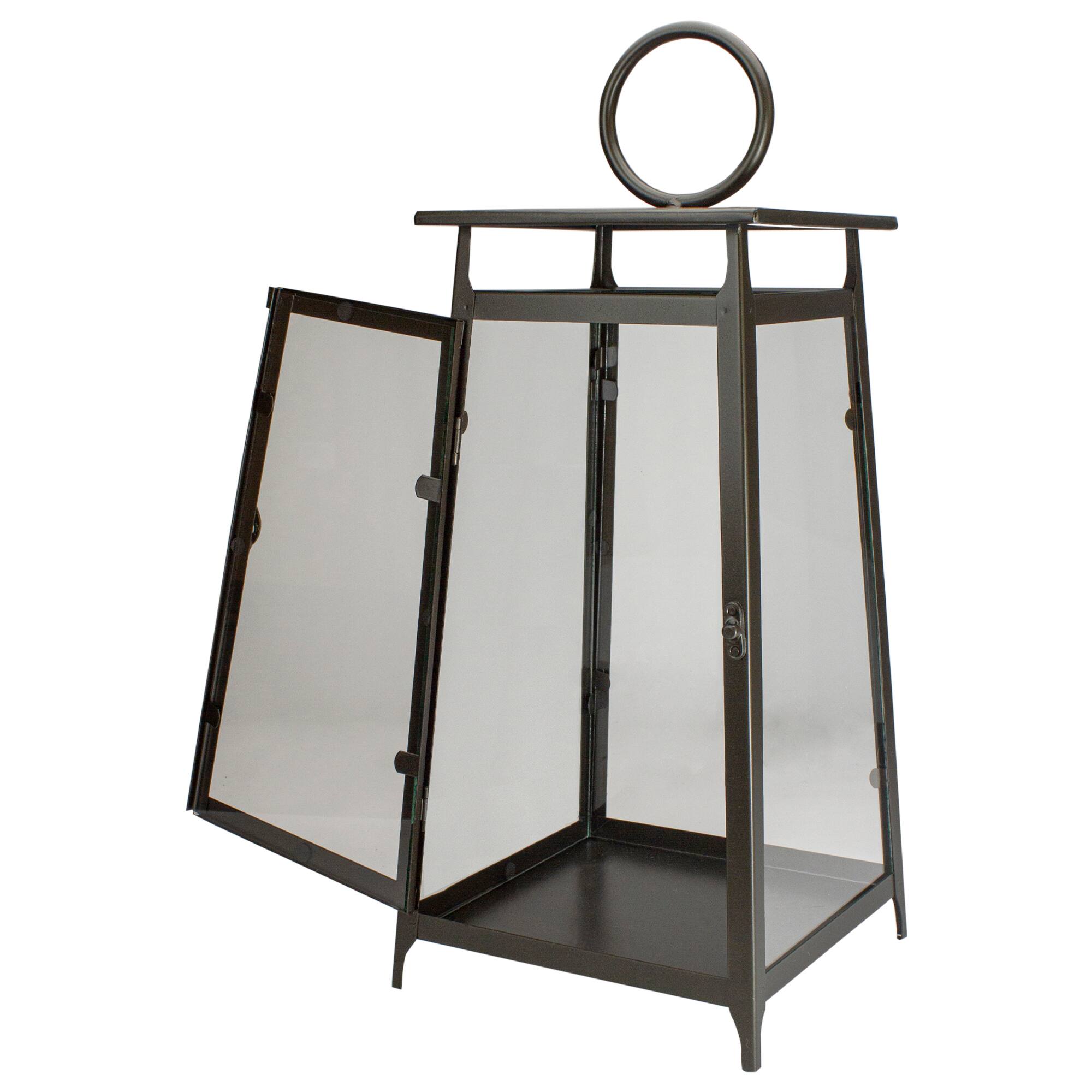 Alt View 4. Melrose - 20" Brown Rustic Candle Lantern With a Latch Hook Lock Tabletop Decor - Brown.