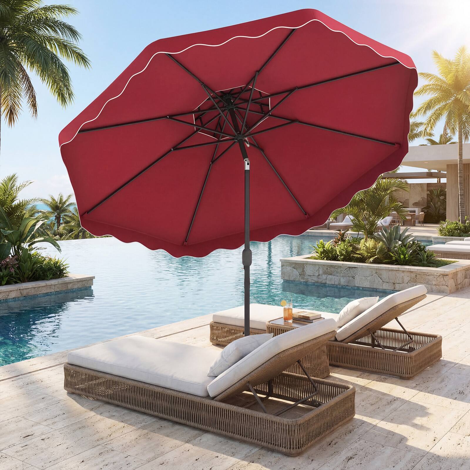 Alt View 1. Gymax - Gymax 9 FT Patio Umbrella w/Push Button Tilt & Crank 2-Tier Vented Top 8 Metal Ribs Red - Red.