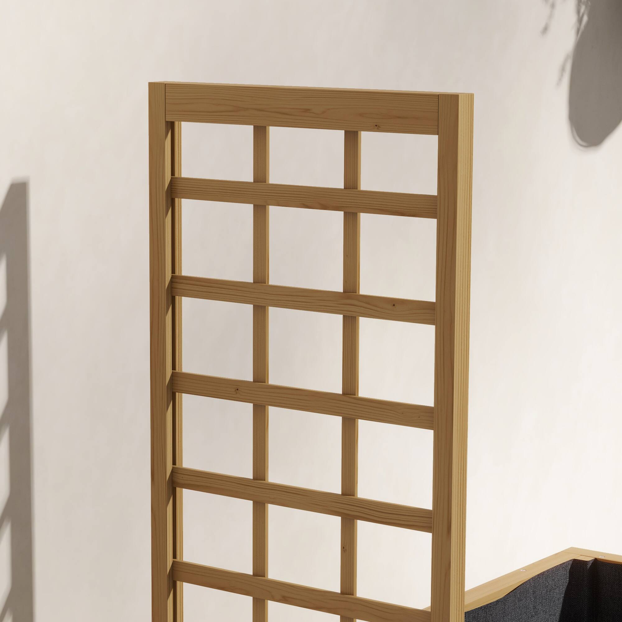 Alt View 7. Outsunny - Raised Garden Bed with Trellis for Climbing Plants, Elevated Wood Planter with Drainage Holes - Natural Wood.