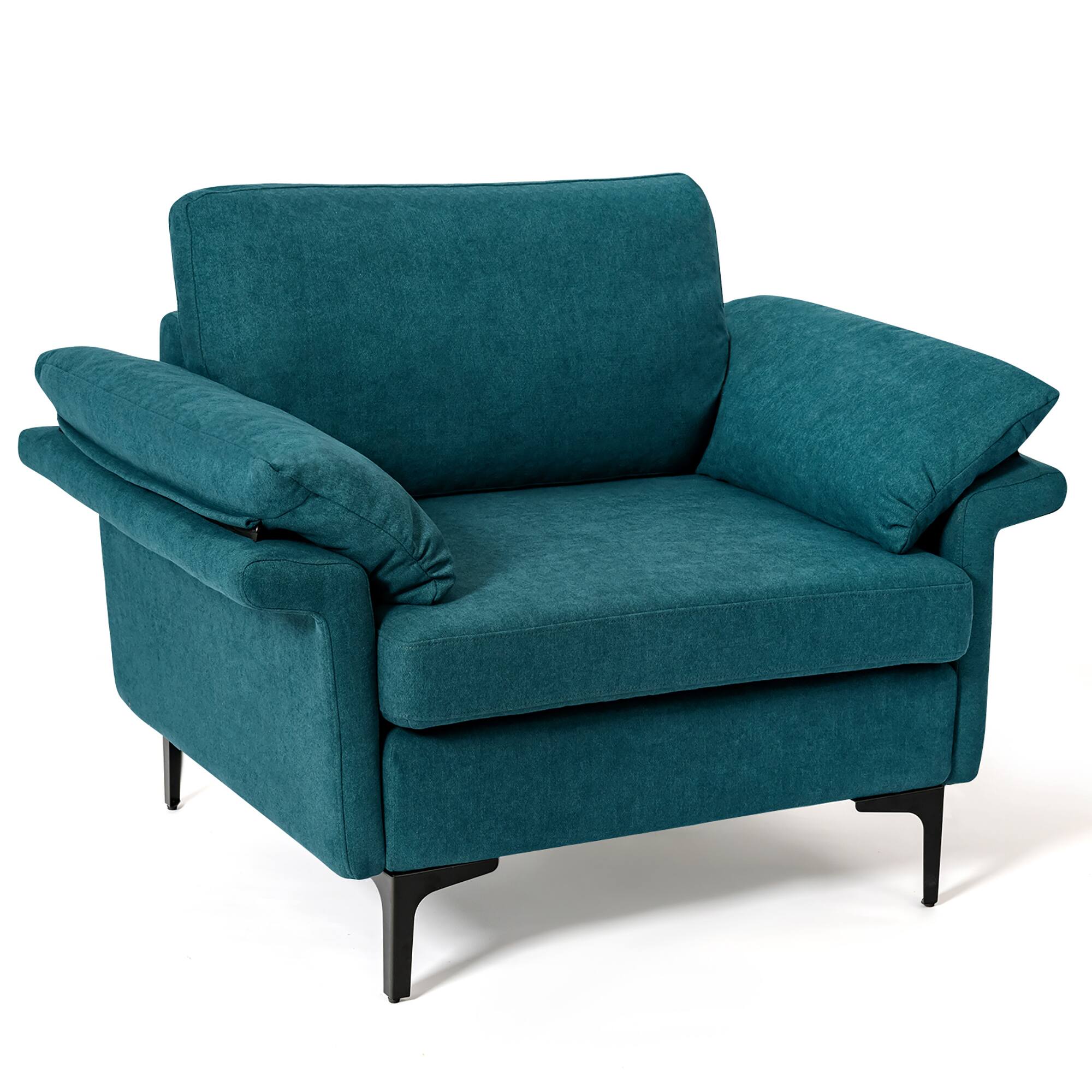 Alt View 5. Costway - Modern Fabric Accent Armchair Upholstered Single Sofa w/ Metal Legs - Peacock Blue.