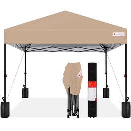 Best Choice Products - 8x8ft Easy Setup Pop Up Canopy w/ 1-Button Setup, Wheeled Case, 4 Weight Bags - Tan