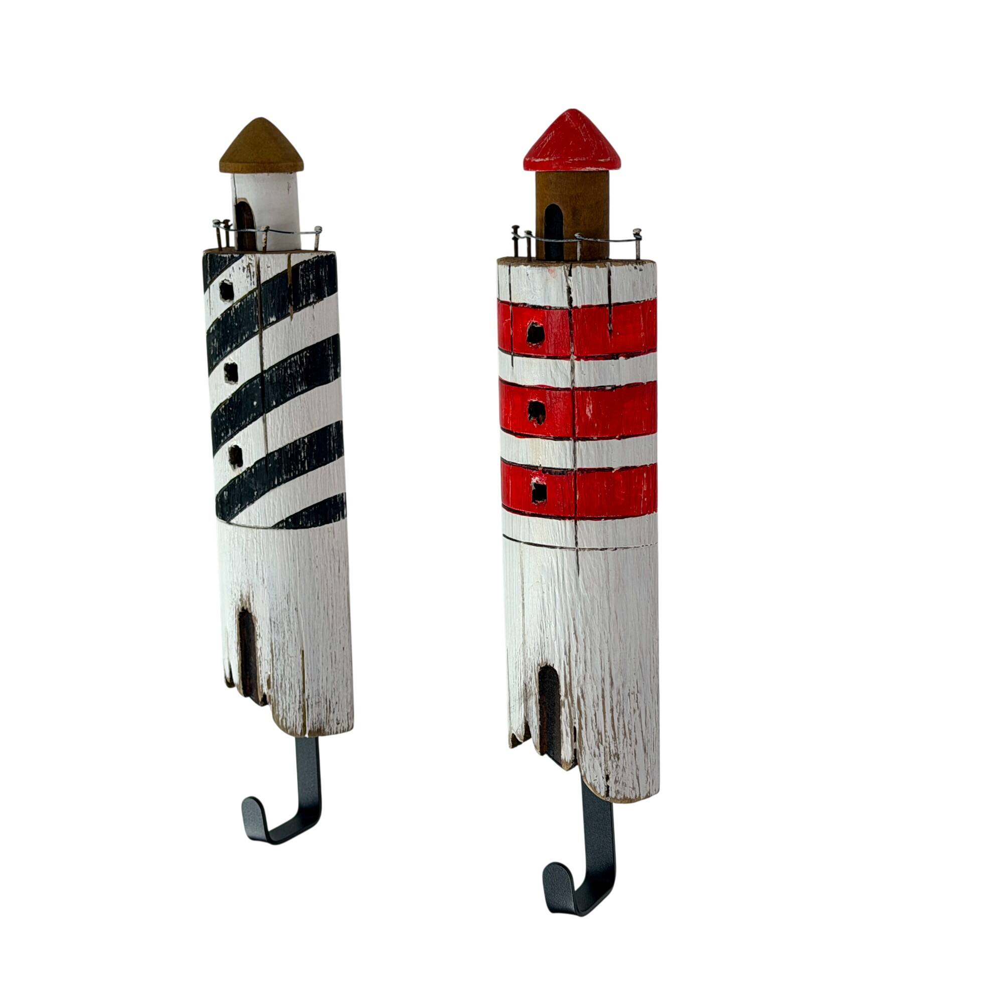 Alt View 8. Things2Die4 - Set of 2 Handcrafted Wood Lighthouse Decorative Wall Hooks Coastal Decor - Multicolored.