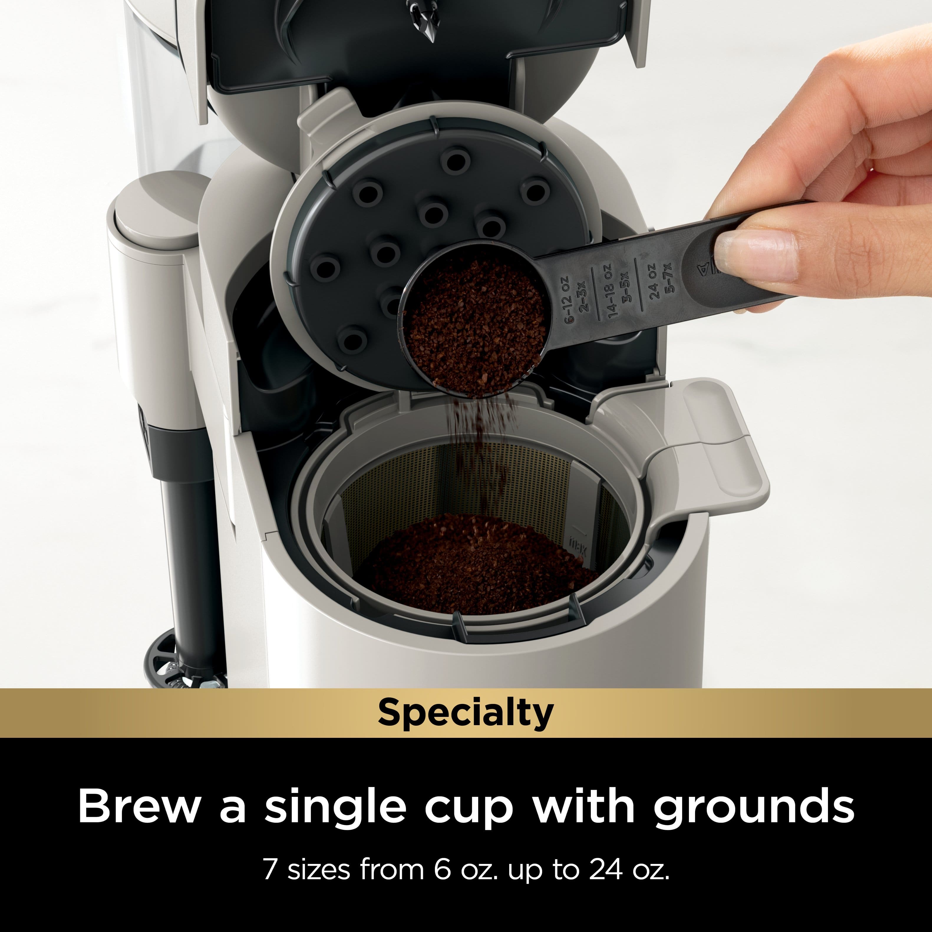 Specialty Brew a single cup with grounds 7 sizes from 6 OZ. up to 24 OZ.