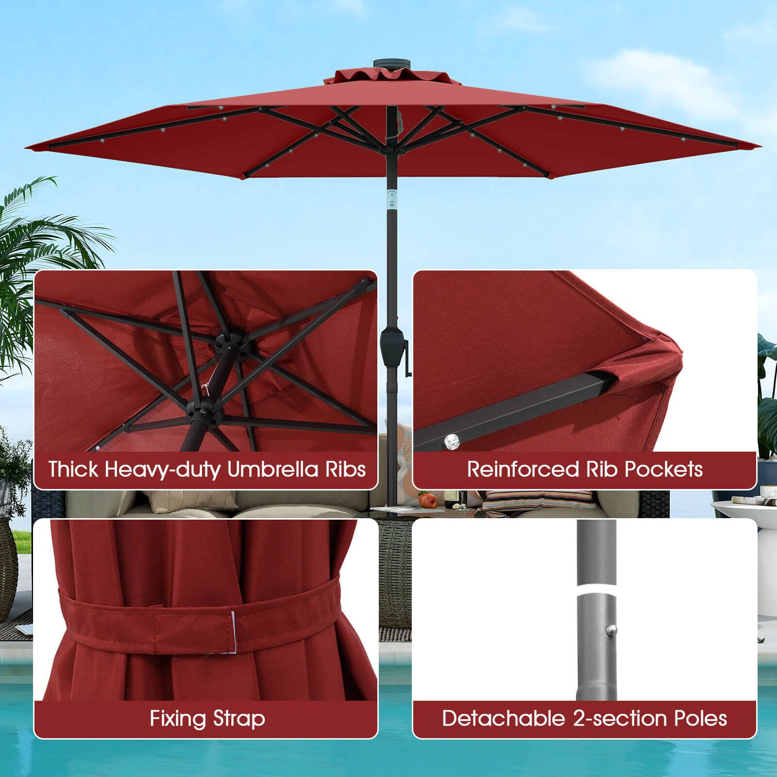 Thick Heavy-duty Umbrella Ribs, Reinforced Rib Pockets, Fixing Strap, Detachable 2-section Poles