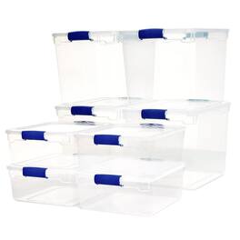 Homz - 31qt Plastic Stackable Storage Containers, 4 Pack & 15.5qt, 4 Pack - Clear