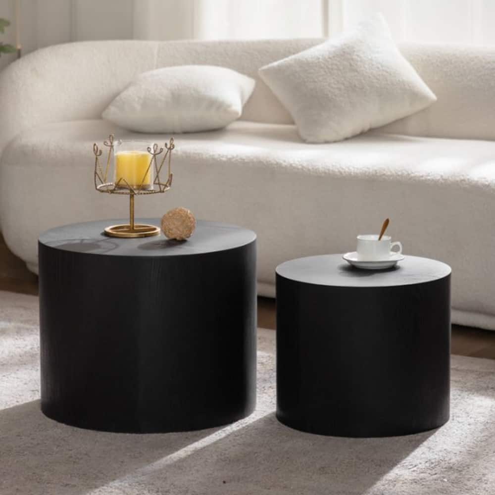 Loheer - Nesting Coffee Table Set of 2 Round Wooden Modern Circle Accent End Side Table for Small Space Living Room - Natural price history on PriceWatchPro