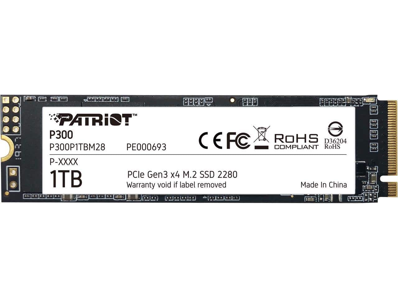Patriot - P300 M.2 2280 1TB PCIe Gen3 x4, NVMe 1.3 Internal Solid State Drive (SSD) P300P1TBM28