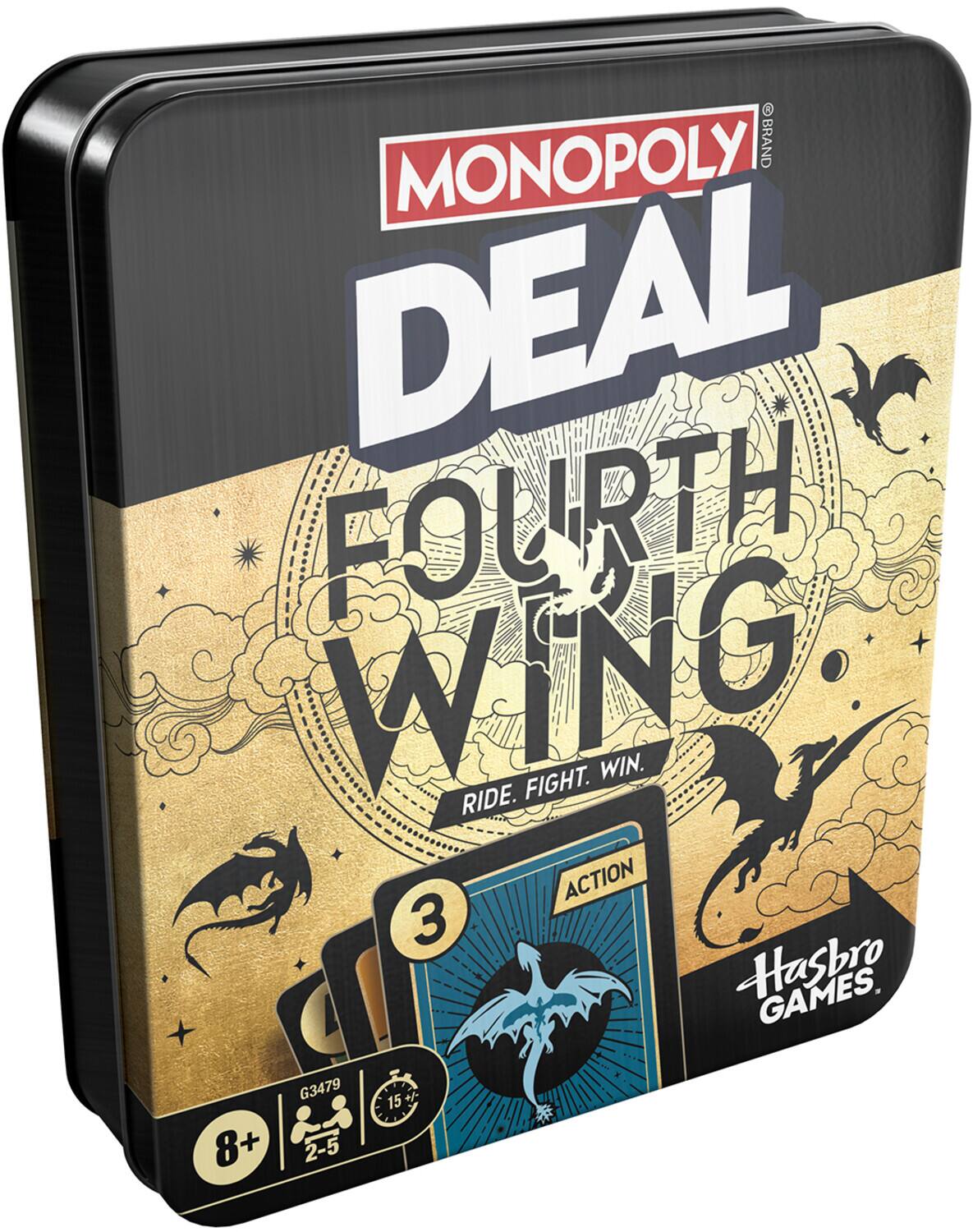 MONOPOLY BRAND DEAL FOURTH WING. RIDE. FIGHT. WIN. ACTION 3 Hasbro GAMES. G3479 +f 15 8+ 2-5