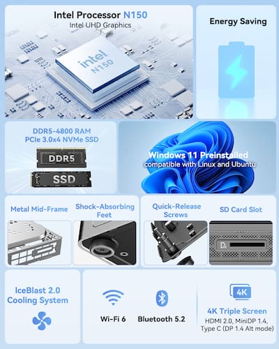 GEEKOM Air12 Mini PC with 13th Gen Intel N150, 16GB DDR5 RAM& GEEKOM Air12 Mini PC with 13th Gen Intel N150, 16GB DDR5 RAM&
