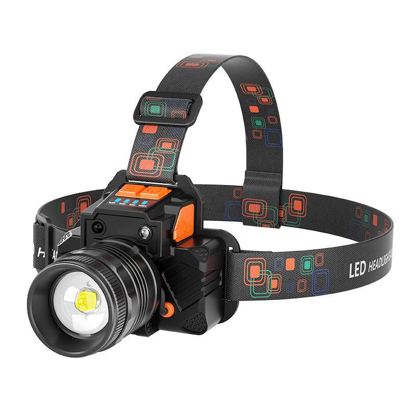 Cluzine - LED Rechargeable Headlamp, Super Bright Waterproof Zoom Motion Sensor Headlight Long Endurance for Outdoor Fishing - Black