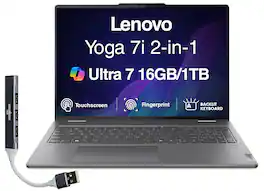 Lenovo - Yoga 7i 2-in-1 Laptop 16.0 WUXGA (Intel Ultra 7 155U, 16GB LPDDR5X, 1TB SSD, Win 11 Home) w/USB Hub - Storm Grey