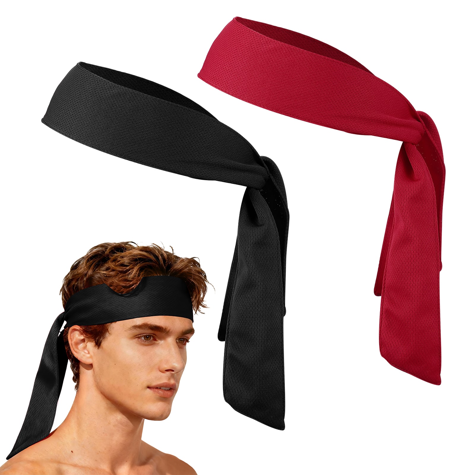 Unique Bargains - Tie Sweatband Headband, Adjustable Non-Slip Moisture Wicking Athletic Headband, 2pcs - For Tennis/Karate/Workout/Yoga - Black/Red price history on PriceWatchPro