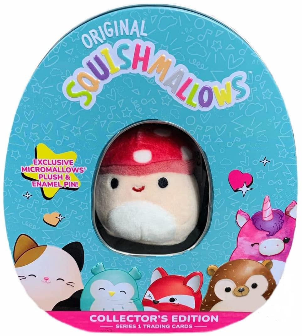 Kellytoy - Squishmallow Trading Card Collector Tin Series 1 | Malcolm Mushroom - Blue