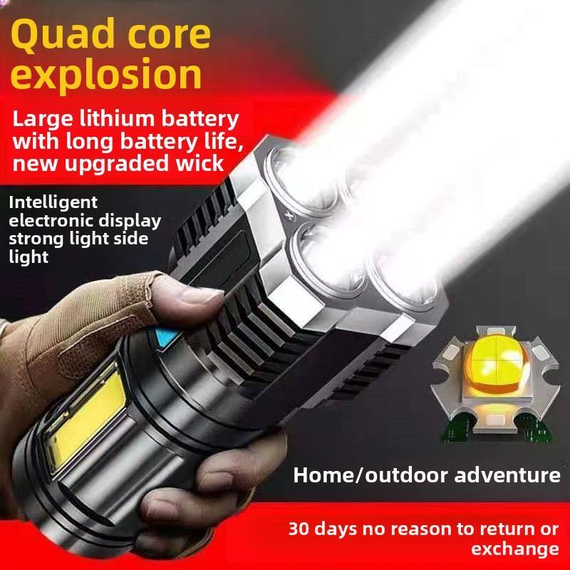 Quad core explosion  
Large lithium battery with long battery life, new upgraded wick  
Intelligent electronic display strong light side light  
Home/outdoor adventure  
30 days no reason to return or exchange
